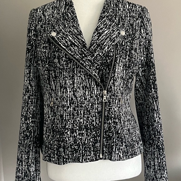 NWT Alice Hope Graphic Black & White Moto style diagonal zip blazer jacket - Picture 5 of 12